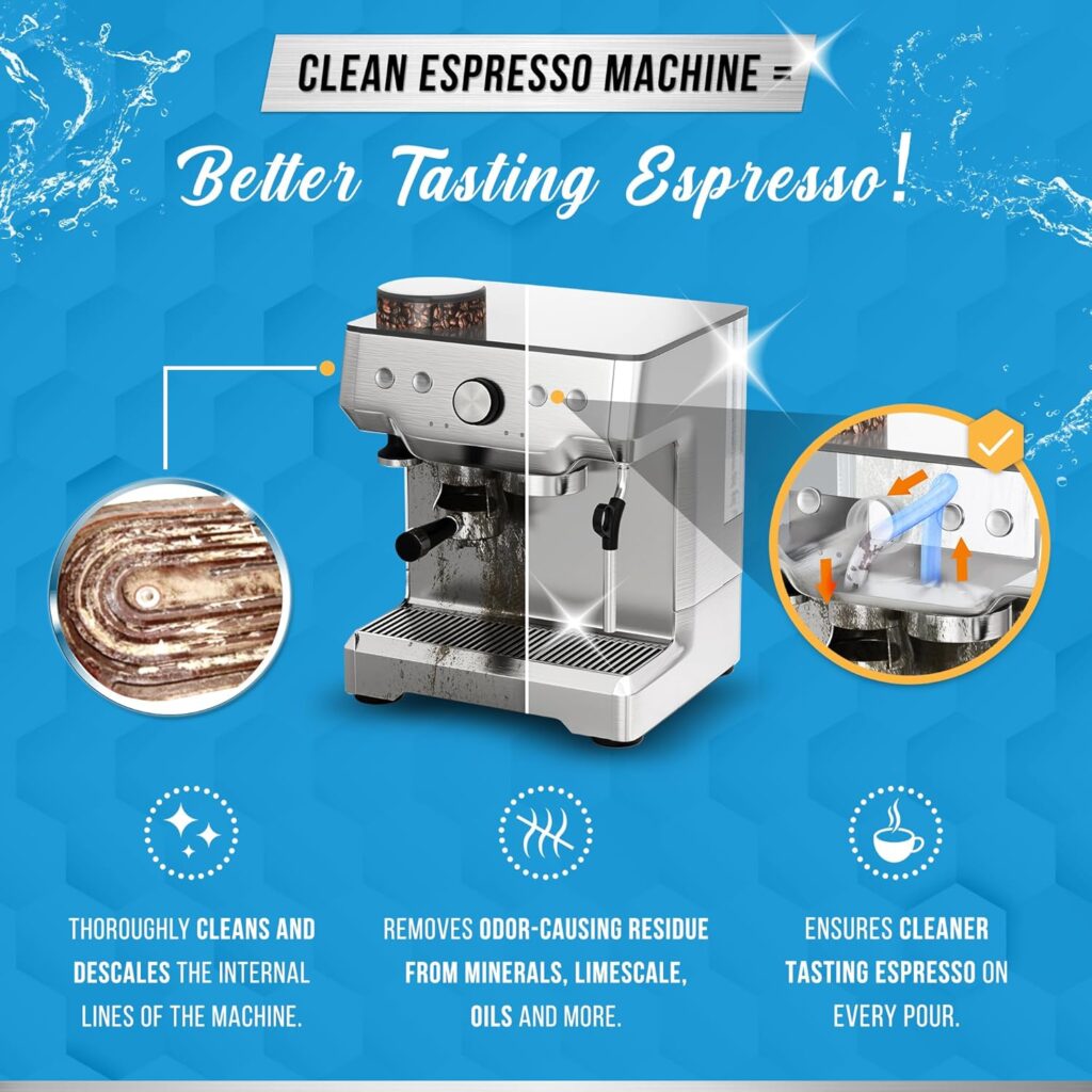 Espresso Machine Cleaning Tablets Descaling - 120 Tabs | Compatible with Breville Barista Express, Gaggia, Delonghi, Jura, Philips | Expresso Maker Backflush Oil Remover Solution Cleaner Clean Tablet