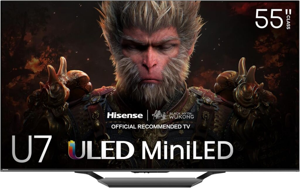 Hisense 55-Inch Class U7 Series Mini-LED ULED 4K UHD Google Smart TV (55U7N, 2024 Model) - QLED, Native 144Hz, Motion Rate 480, Full Array Local Dimming, Game Mode Pro, Alexa Compatibility