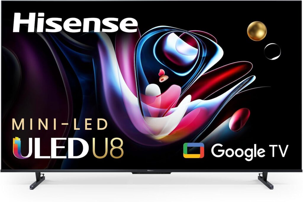 Hisense 65-Inch Class U8 Series Mini-LED ULED 4K UHD Google Smart TV (65U8K) - QLED, 480 Motion Rate, 144Hz Game Mode Pro, Dolby Vision IQ, HDMI 2.1, Alexa Compatibility, 2.1.2 Multi-Channel Audio