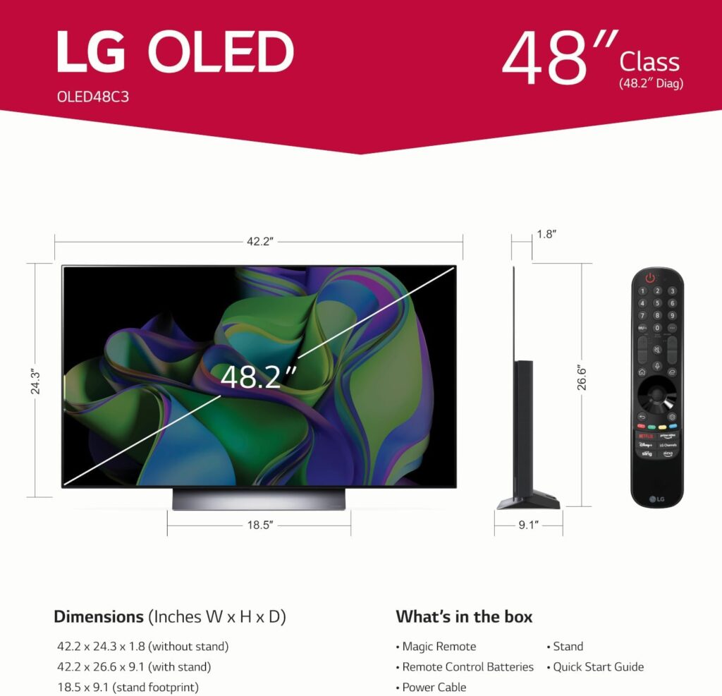 LG C3 Series 42-Inch Class OLED evo 4K Processor Smart TV for Gaming with Magic Remote AI-Powered OLED42C3PUA, 2023 with Alexa Built-in