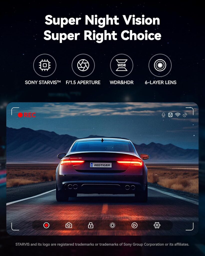 REDTIGER Dash Cam Front Rear, 4K/2.5K Full HD Dash Camera for Cars, Included 32GB Card, Built-in Wi-Fi GPS, 3.16” IPS Screen, Night Vision, 170°Wide Angle, WDR, 24H Parking Mode(F7NP)